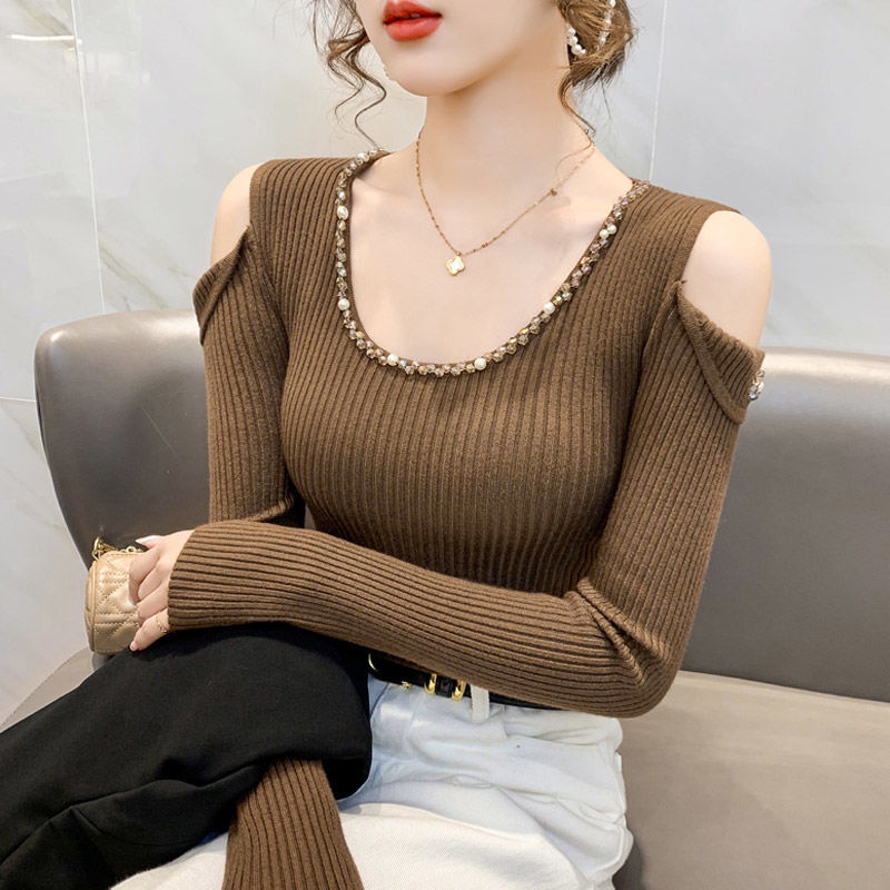 Áo Len Tay Dài Hở Vai Phong Cách Mới Dành Cho Nữ