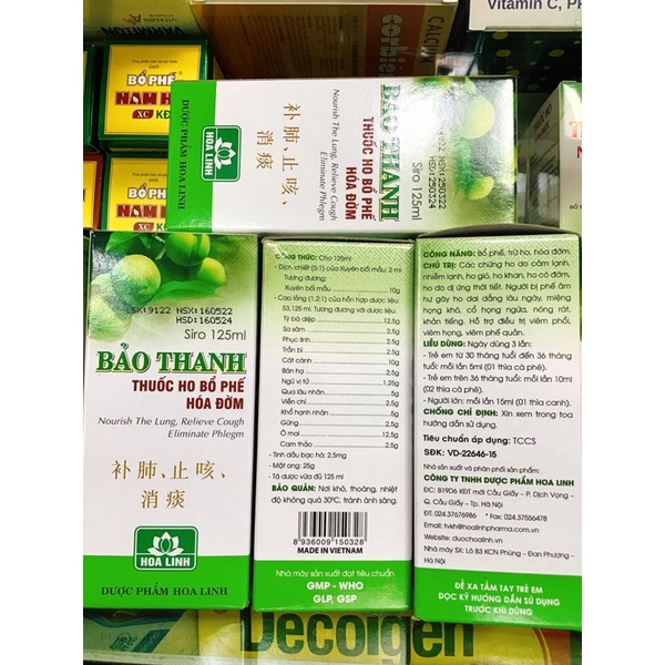 Siro bổ phế Bảo Thanh các loại của công ty Hoa Linh