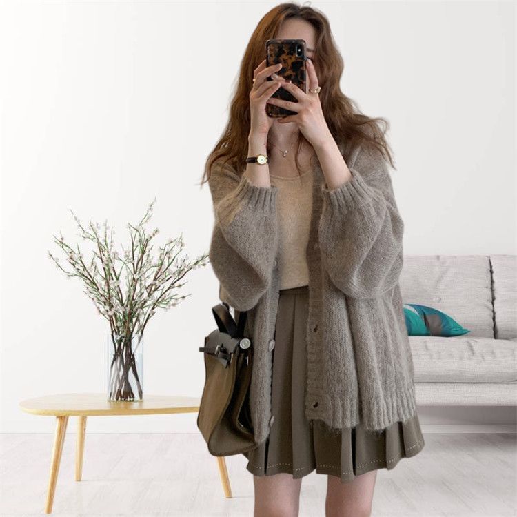 Áo Khoác Cardigan Dệt Kim Dáng Rộng Mềm Mại Phong Cách Hàn Quốc Thời Trang Thu Đông 2023 Cho Nữ