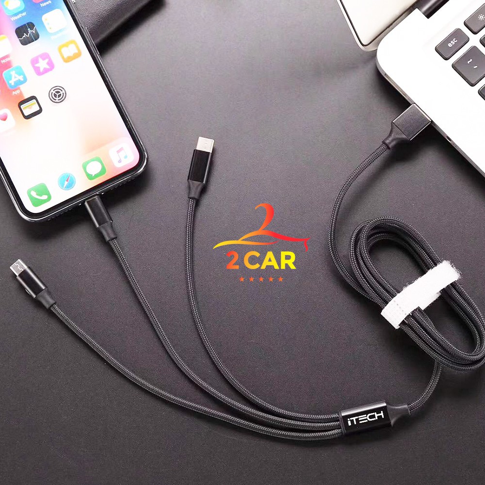 Dây Cáp Sạc Điện Thoại 3 trong 1 Dùng Trên Xe Ô Tô, Iphone Android Oppo