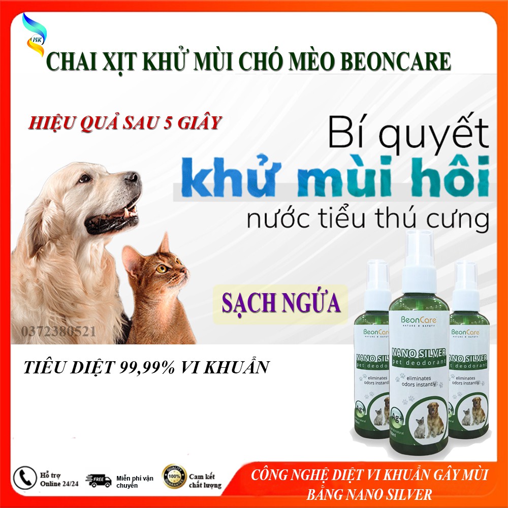 [Hiệu Quả Tức Thì] Pet Deodorant, Xịt Khử Mùi Thú Cưng, Khử Mùi Hôi Chó Mèo BeonCare, Sạch Ngứa - 100ml