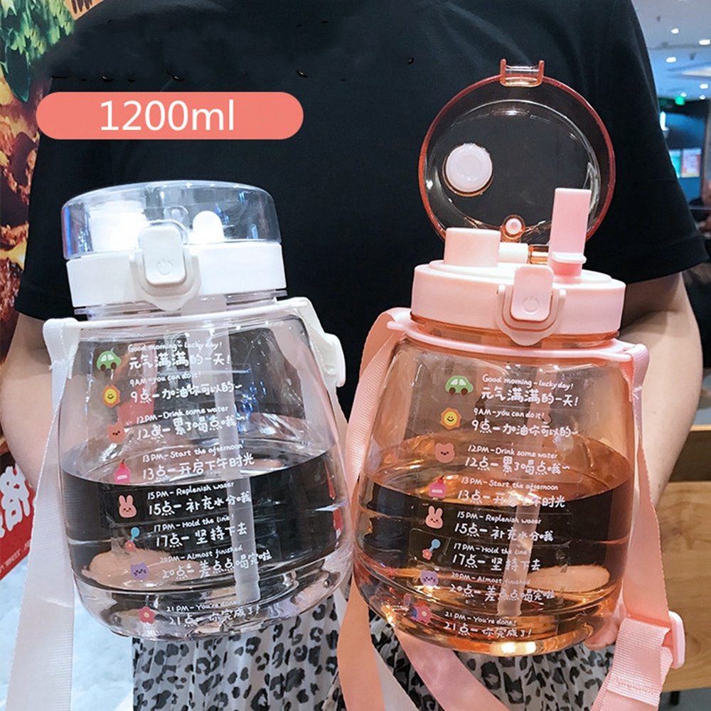 Bình Nước Thể Thao 1200ml Có Ống Hút In Họa Tiết Hoạt Hình Dễ Thương