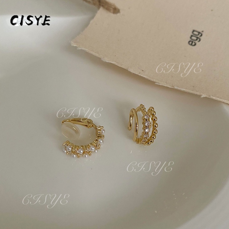 Khuyên kẹp vành tai đính ngọc trai đơn giản phong cách Hàn Quốc