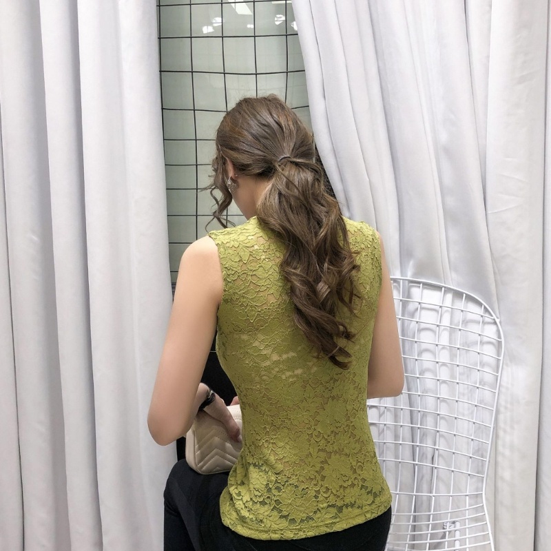 Áo Tank Top Không Tay Cổ Lọ Phối Ren Thời Trang Dành Cho Nữ