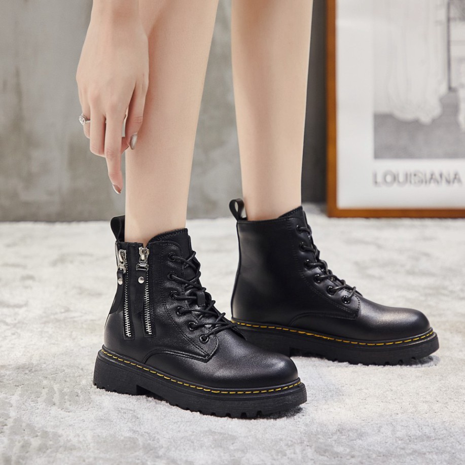 ( Hàng Đẹp ) Giày Boot Nữ Cổ Cao MINSU M4304, Bốt Nữ Khóa Kéo Phong Cách Hàn Quốc, Boot Cao Cổ Cá Tính Cực Cool Khi Mix