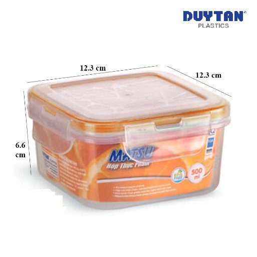 Hộp Nhựa Vuông Đựng Thực Phẩm Duy Tân Matsu dung tích 500ml (12.3 x 12.3 x 6.5 cm)