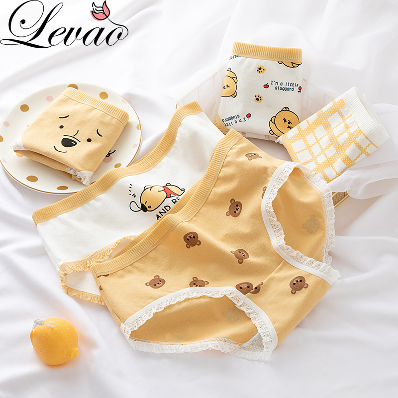 Quần Lót Levao Cotton Lưng Vừa In Hình Gấu Xinh Xắn Thoải Mái Cho Nữ