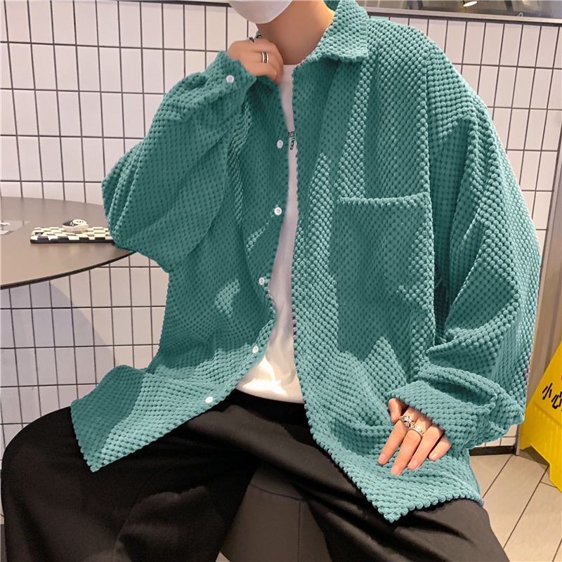 Áo Sơ Mi Nhung Tay Dài Màu Sắc Đơn Giản Phong Cách Retro Hàn Quốc Cho Nam Giới