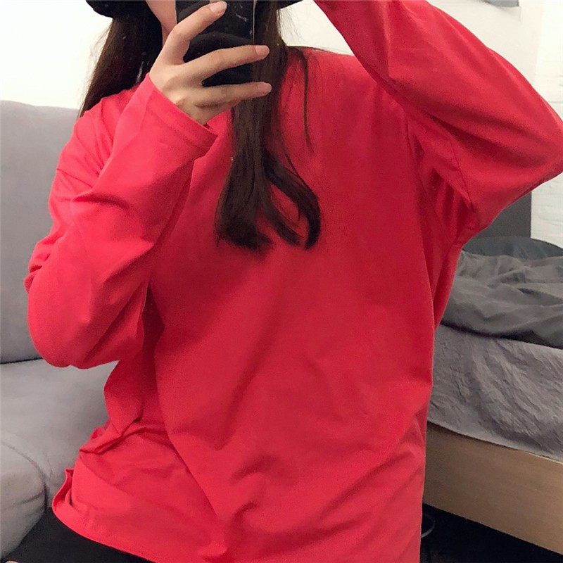 Áo Thun Tay Dài Màu Sắc Đơn Giản Cho Nữ 226672Áo Thun Dáng Rộng Màu Sắc Tươi Sáng Thời Trang Cho Cặp Đôi