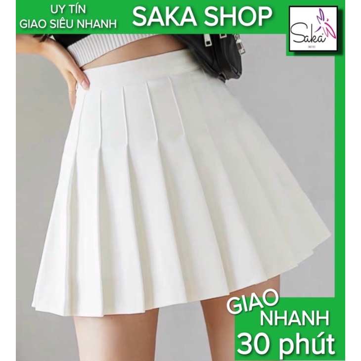 Chân váy nữ trắng đen tennis xếp ly kèm quần phía trong