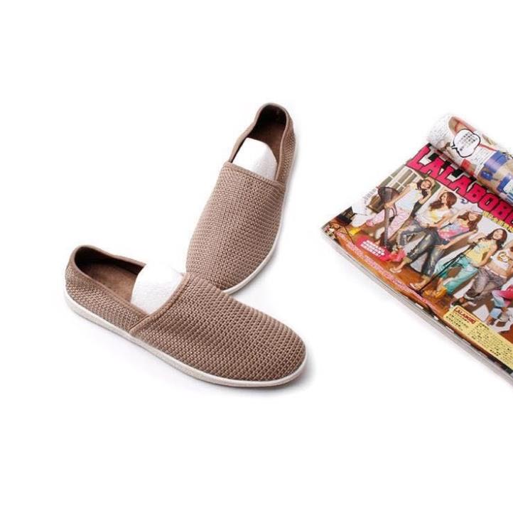 Giày lười nam L48, giày vải slipon sợi Canvas màu trắng trơn và Nâu phong cách độc đáo, cá tính JPA