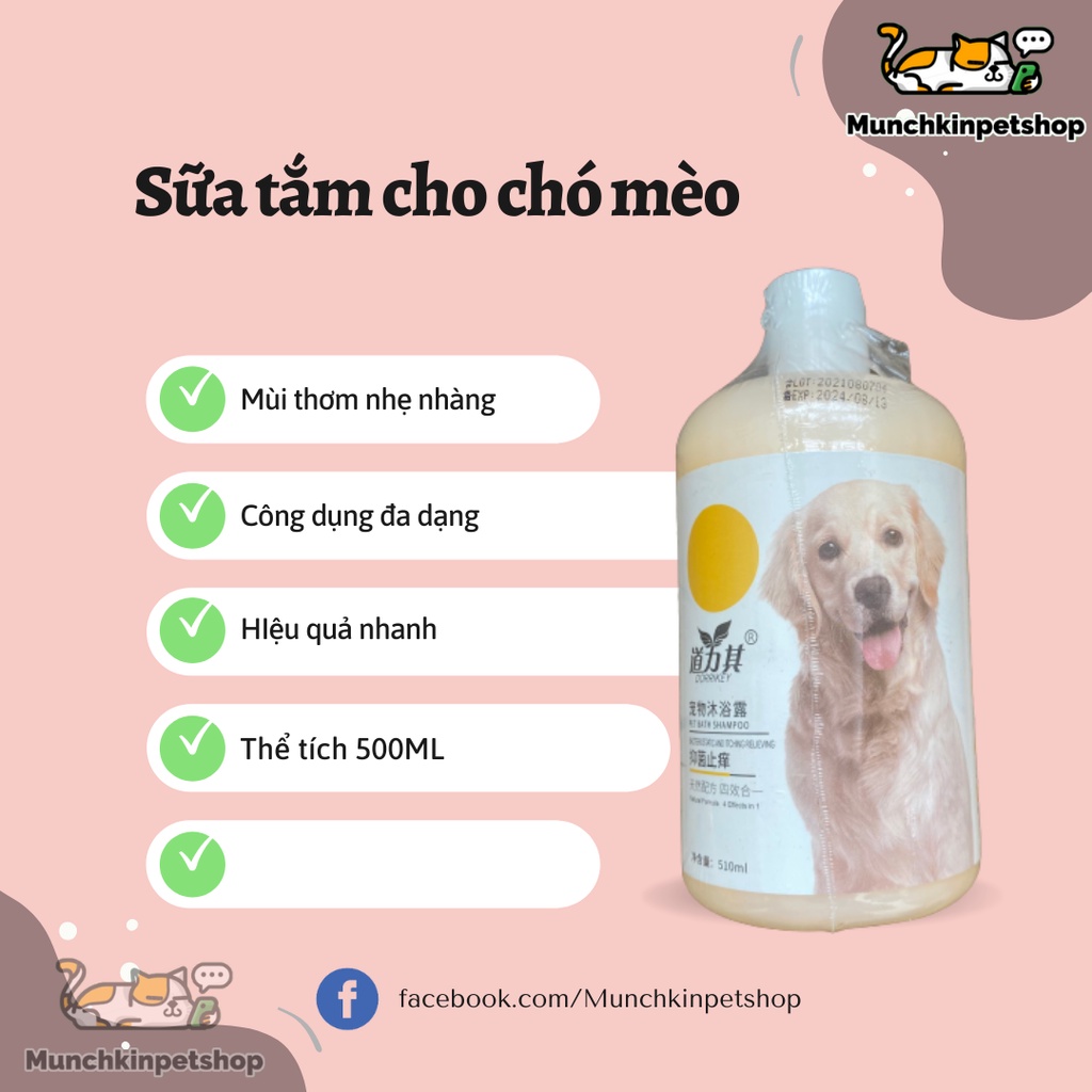 Sữa tắm cho chó mèo DORRIKEY tinh chất dừa ngừa khuẩn bọ chét loai 510ml