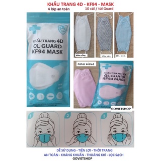 Khẩu trang 4 lớp - bịt 10 cái - kf94 mask guard - có nẹp mũi