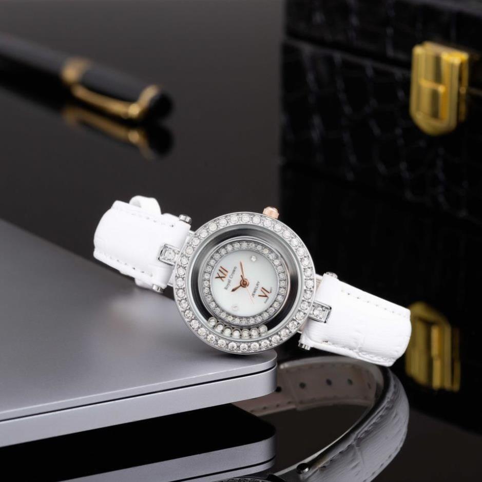 Đồng hồ nữ Royal Crow mặt tròn đính viền đá nhỏ xinh dây da cao cấp DHN170 shop109