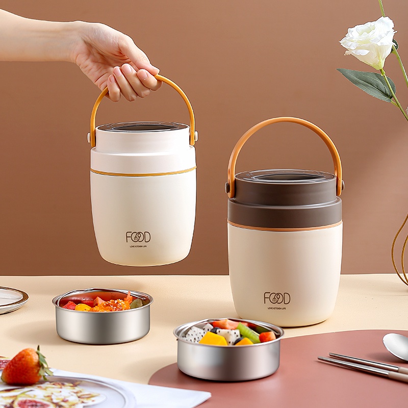 Hộp cơm Giữ Nhiệt Bằng Thép Không Gỉ 1000ML Kèm Túi Đựng/Hộp cơm giữ nhiệt 2 tầng 1 khay