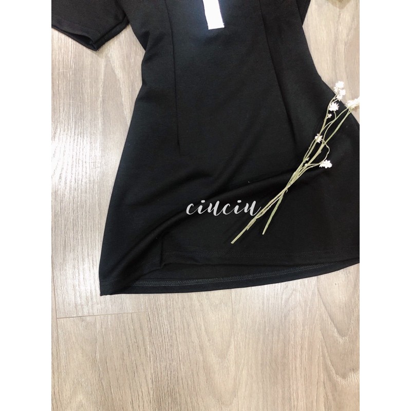 Đầm Thun Đen Cổ Sơ Mi Viền Trắng Chất Thun Dày Dặn ( Hàng Sẵn) | BigBuy360 - bigbuy360.vn