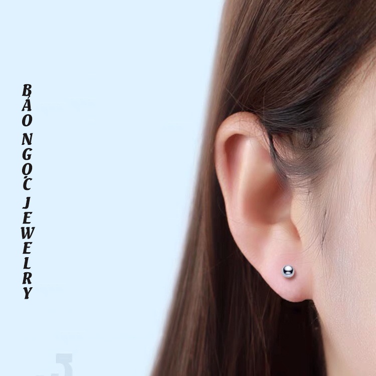 Bông Tai Bạc Nữ Cá Tính Dáng Tròn Cho Nam Nữ 3MM (1 Đôi) - Bảo Ngọc Jewelry b2546