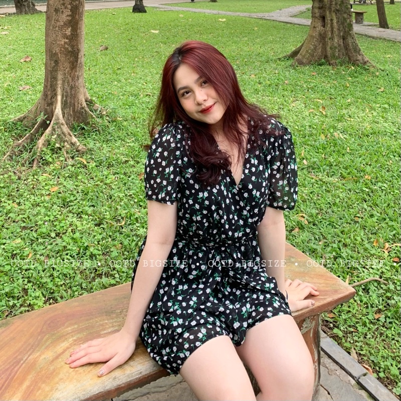 Jumsuit bigsize hoa nhí buộc nơ eo