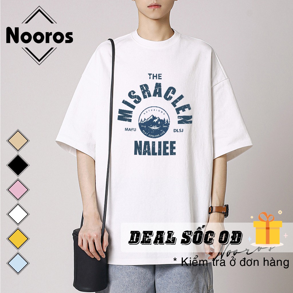 Áo thun tay lỡ nam nữ form rộng Nooros vải phông trơn unisex cotton thoáng mát Street Style hình in đẹp MISRACLEN - NR09