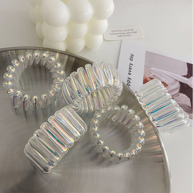 Dây Cột Tóc Bản Rộng Màu Laser Trắng Sáng Bóng Thanh Lịch Cho Nữ