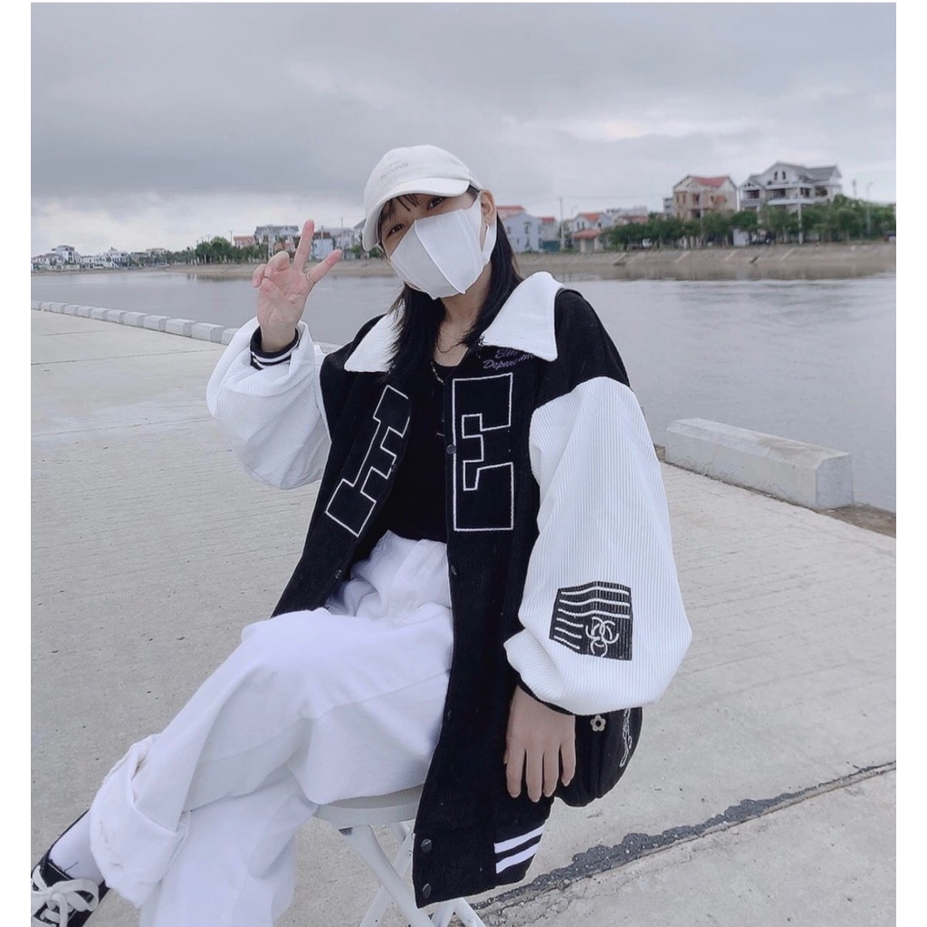 Áo khoác nỉ bomber bóng chày nam nữ form rộng unisex chữ E chất len tăm Áo khoác bomber cổ bẻ ulzzang  freeship  sale