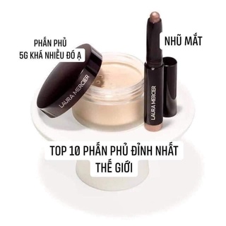 Mini _ Set Phấn Phủ Laura Mercier Translucent Loose Setting Powder kèm sáp nhũ kẻ mắt