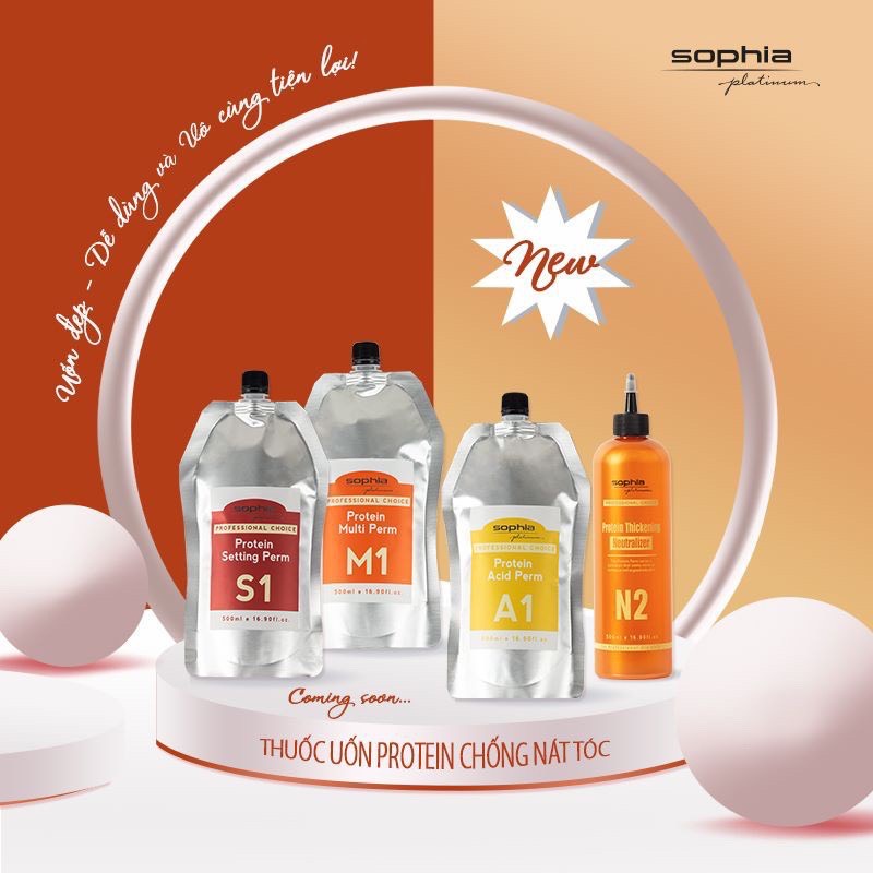 Thuốc uốn chống nát Sophia Platinum S1 dành cho tóc  khỏe, tóc kháng thuốc 500ml uốn máy setting protein Hàn Quốc