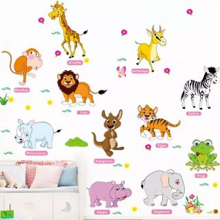Decal dán tường vườn thú tiếng anh hồng
