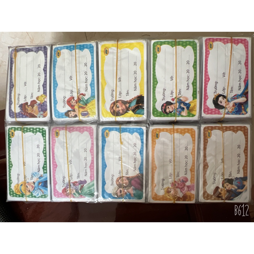Set 10 Nhãn vở hình công chúa hoạt hình có keo dán sẵn