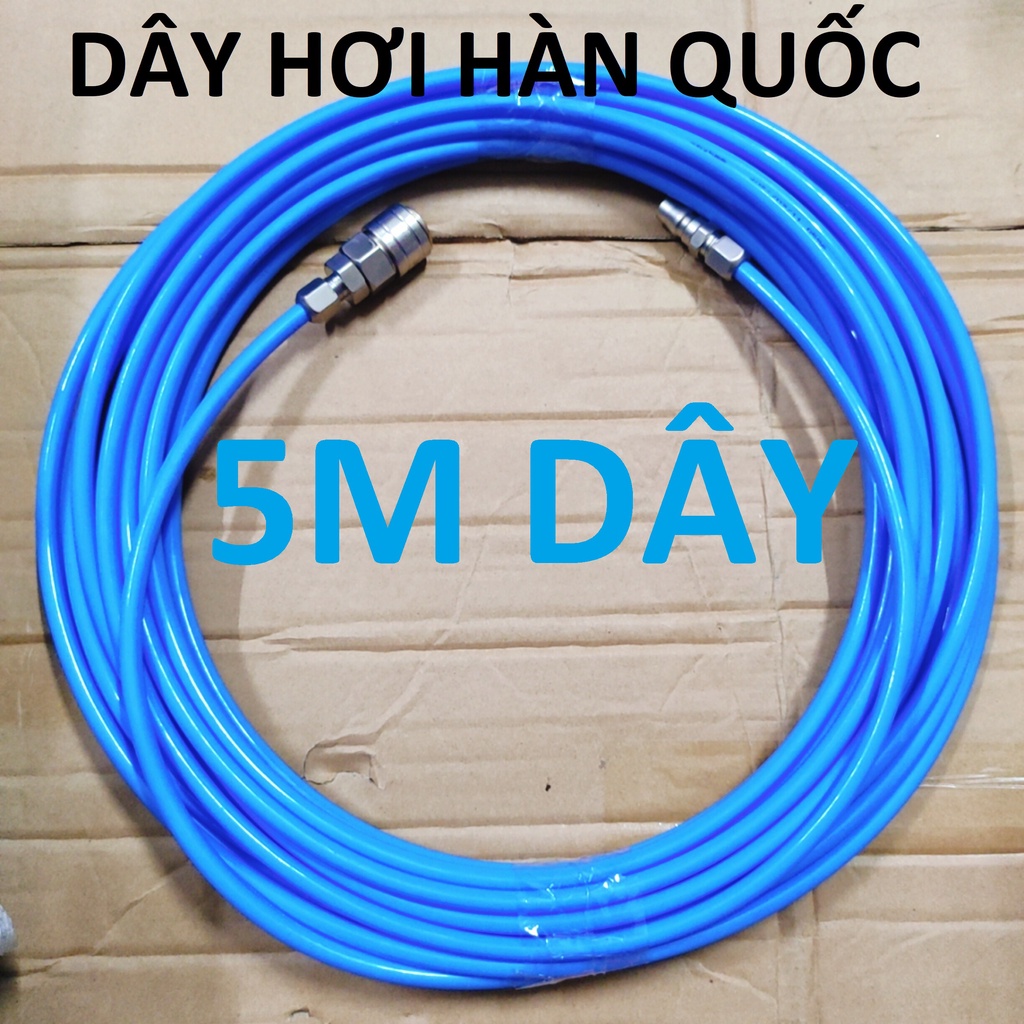 Dây hơi thẳng 5m PUSAN Hàn Quốc, dây 5x8mm, kèm bộ đầu nối nhanh cao cấp (SS1960) (SS6704)