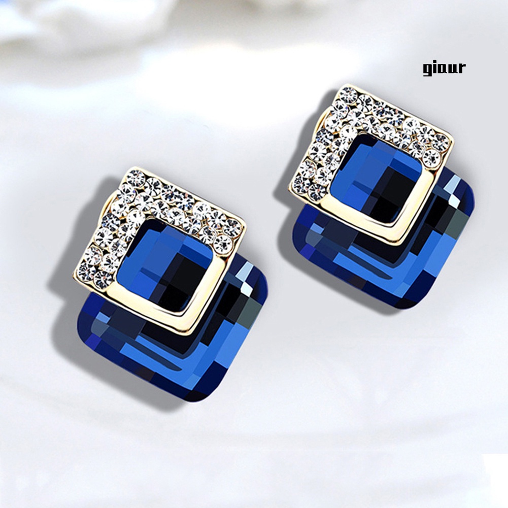 Bông Tai Đính Đá Hình Vuông Thời Trang Dự Tiệc Cho Nữ