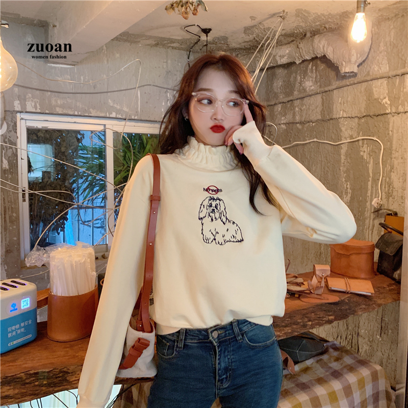 SUXI Áo Sweater Cổ Đứng Thêu Hình Hoạt Hình Xinh Xắn Cho Nữ