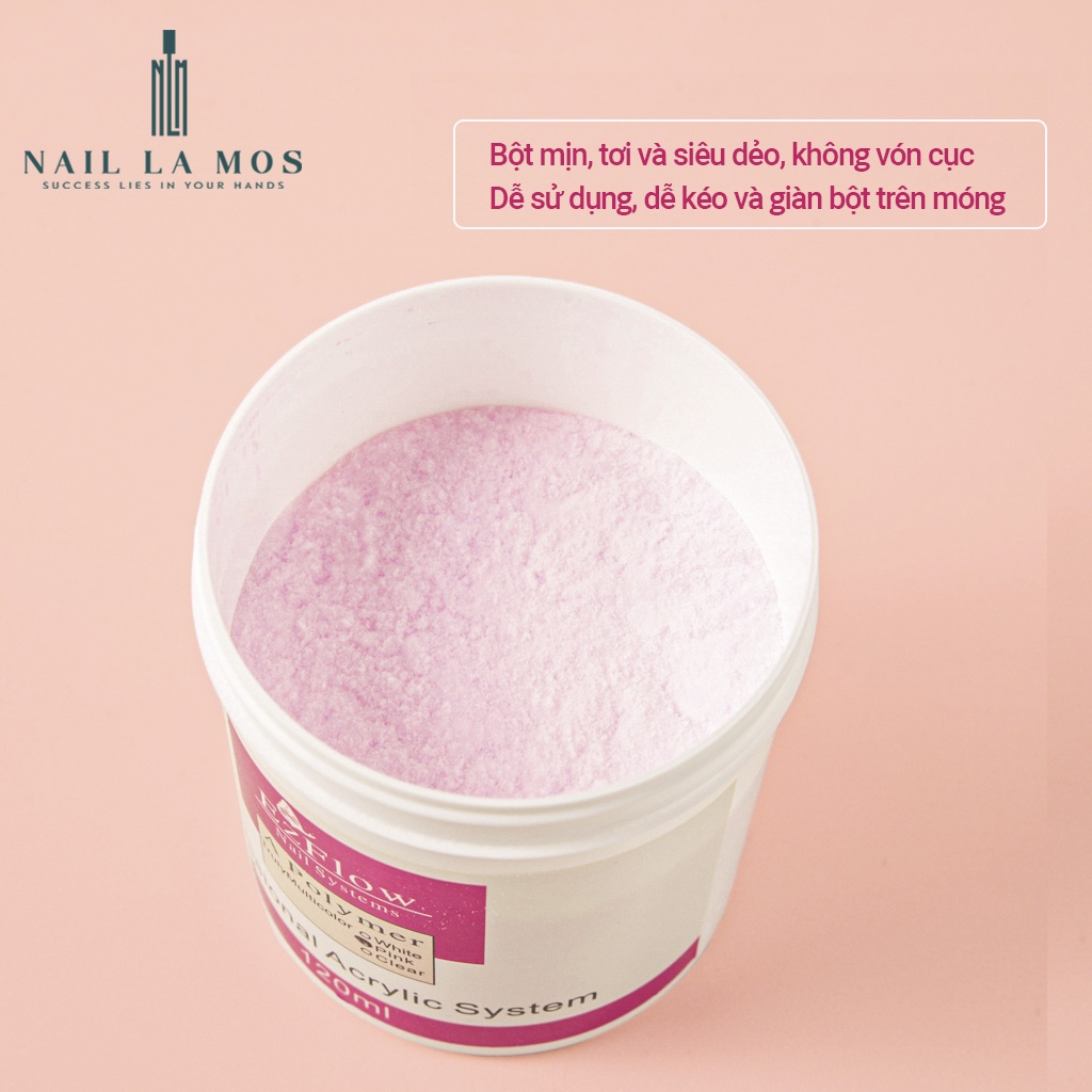 Bột đắp móng Ezflow 120ml chính hãng rất mịn và dẻo, không vón cục - Polymer Nail Powder đủ 3 màu white, pink, clear