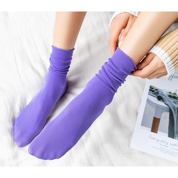 Đôi vớ dài bằng vải nhung phong cách nhật bản hàn quốc màu sắc thời trang xuân hè cho nữ
