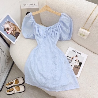 Đầm hoa nhún ngực thắt nơ