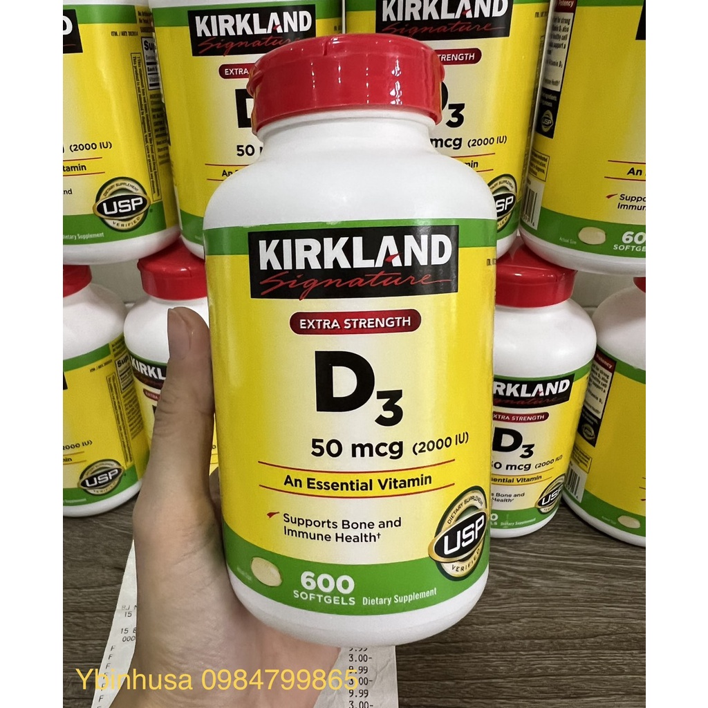 [Date 2024] Viên uống Vitamin D3 Kirkland Extra Strength D3 50mcg (2000 IU) 600 viên của Mỹ