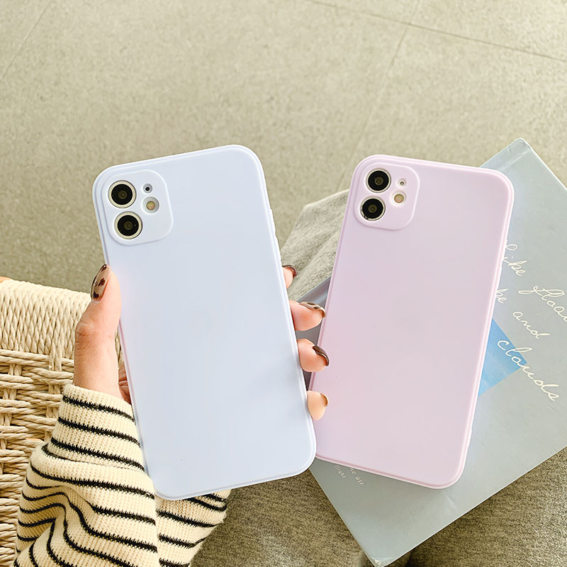 【COD】Solid color iPhone Case Casing Straight Cube iPhone11 12 Pro Promax Liquid Silicone iPhone6 6s 7 8 Plus X XS XR XSMAX Anti-fall Soft Case Cover AISMALLNUT