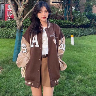 Áo bomber nâu bo viền