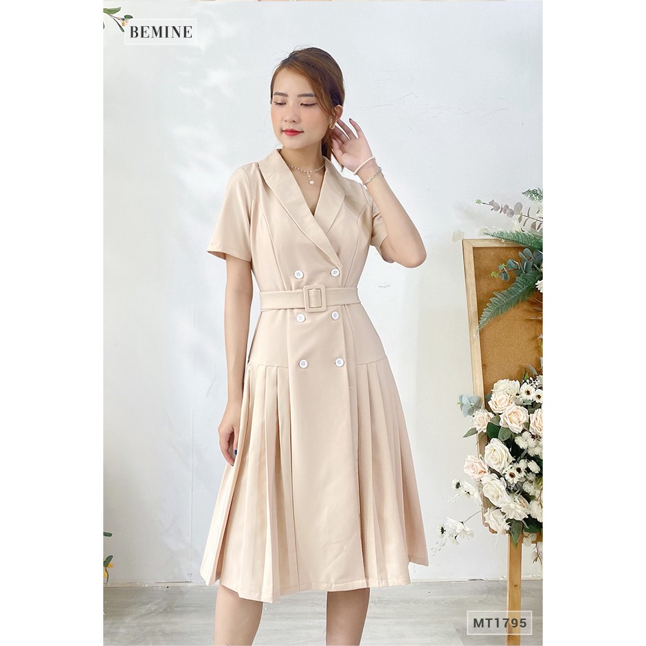 Đầm nữ cổ vest xếp ly đai rời kiểu dáng thanh lịch BEMINE MT1795DA | BigBuy360 - bigbuy360.vn
