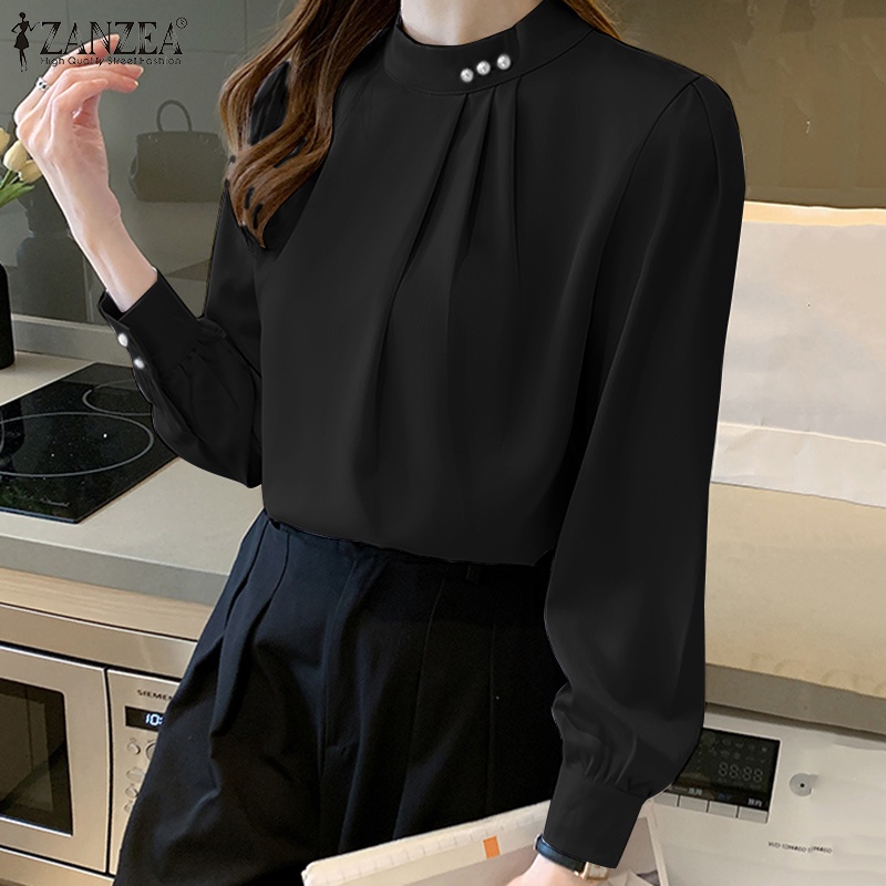 Áo sơ mi Zanzea dài tay cổ đứng cài nút thời trang thích hợp cho nữ