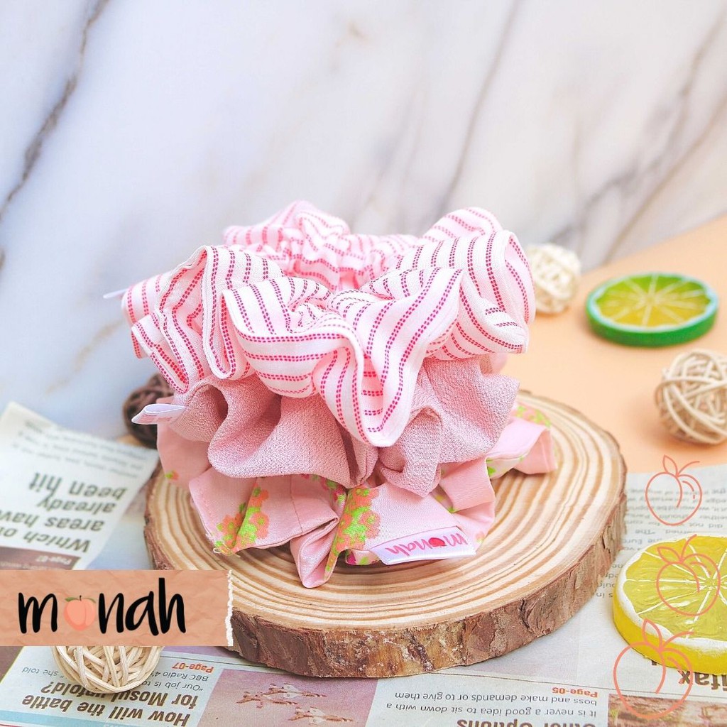 Combo 3 Cột Tóc, Buộc Tóc, Scrunchie Màu Hồng Pastel Sọc