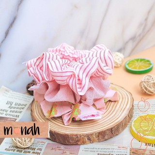 Combo 3 cột tóc, buộc tóc, scrunchie màu hồng pastel sọc