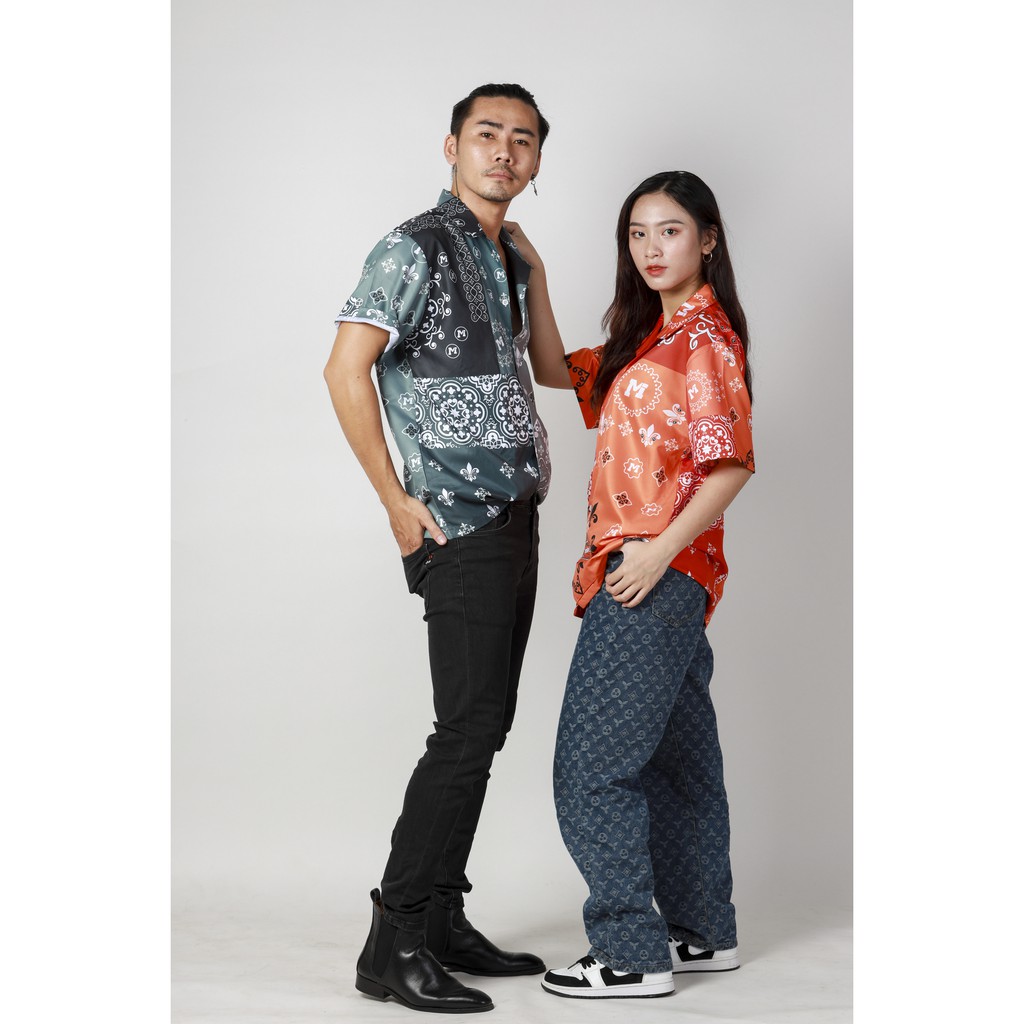 Áo Sơ Mi nam nữ Hoạ Tiết Tay Ngắn Cổ Vest Uniex Thời Trang Vải Lụa Local Brand M Studio