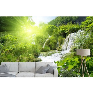 Tranh dán tường 3D thác nước bình minh BINBIN SN03 (Kích thước : tuỳ chọn)