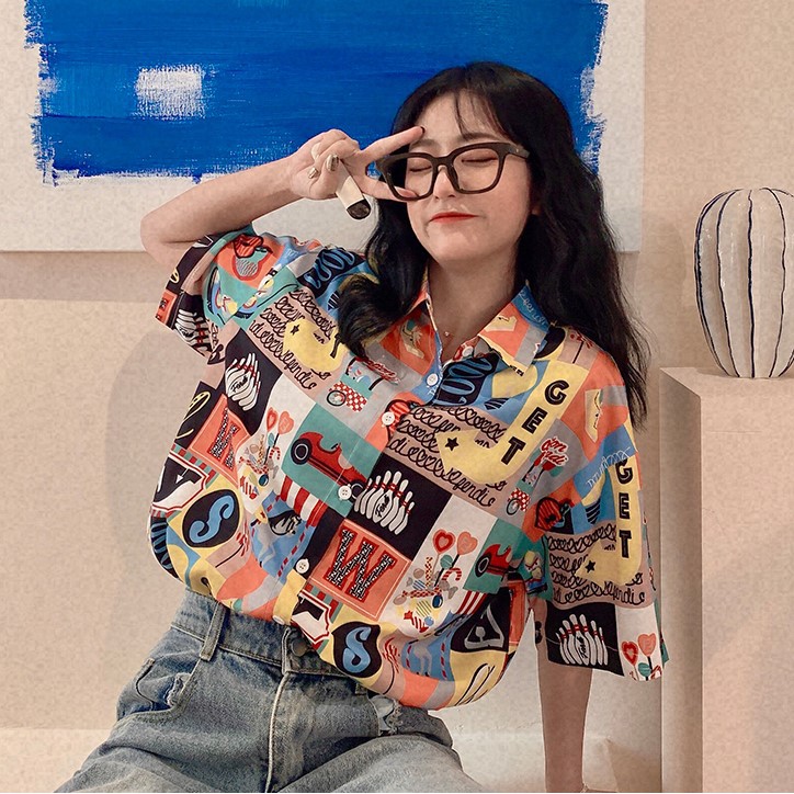 [Mã FATHANG5 giảm 10K đơn 50K] LEEVA - Áo sơ mi họa tiết phong cách nổi bật Chiffon: Cam