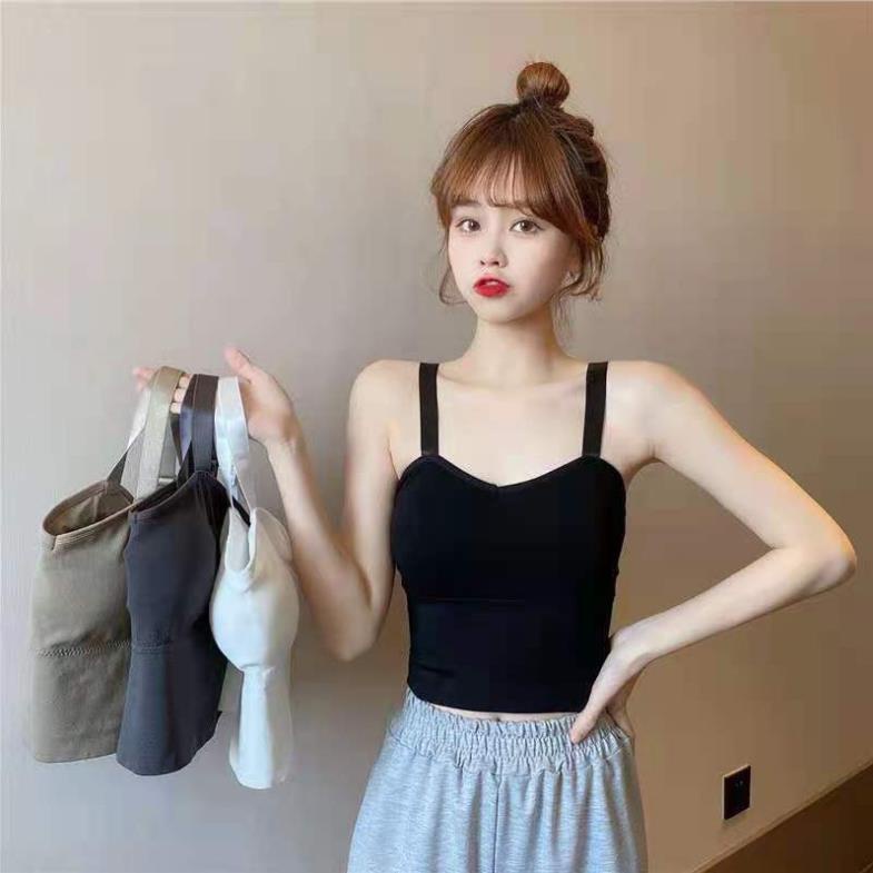 [Giá sỉ] Áo Bra Nữ 2 Dây Gân Tăm Dáng Dài Có Mút Nâng Ngực Dây Bản To Điều Chỉnh Siêu Hot BR828