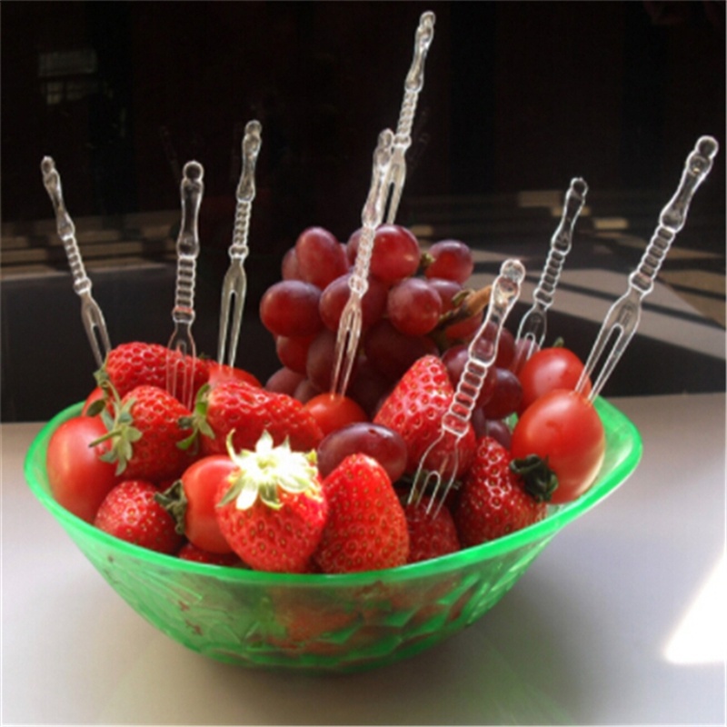 Set 80 nĩa nhựa mini trong suốt ăn trái cây bánh làm xiên que tiệc BBQ