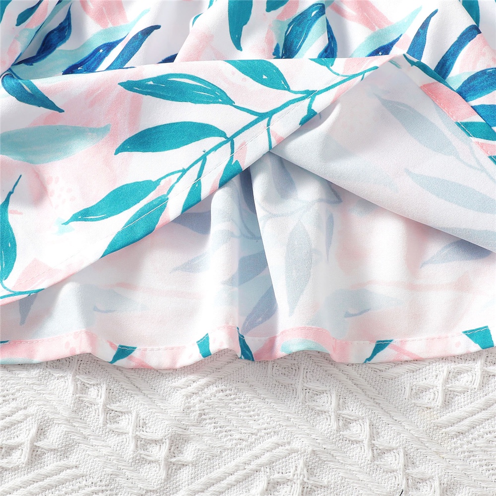 Đầm MIKRDOO chữ A in họa tiết lá kèm băng đô xinh xắn cho bé gái 0 - 24 tháng tuổi