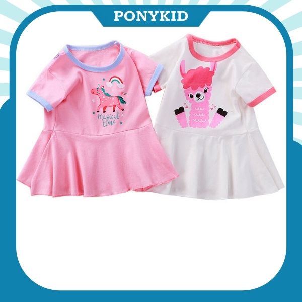 Váy ngắn tay chất cotton dành cho bé gái từ 13kg - 21kg