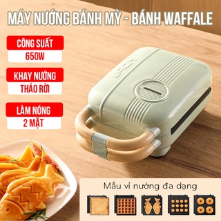 Máy Làm Nướng Bánh Mì Sandwich Máy Làm Bánh Waffale Rán Trứng Làm Đồ Ăn Sáng Nướng Thịt 2 Mặt Thiết Kế Chống Bỏng